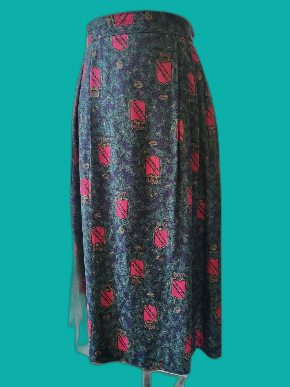 Vtg Shield, Crown, Ivy Midi Skirt Green Pink *HAS POCKETS*